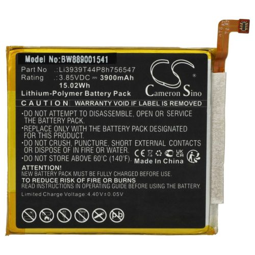 VHBW Mobile Phone Battery for ZTE LI3939T44P8H756547 - 3900 mAh 3.85 V Li-Polymer - Smartphone Battery