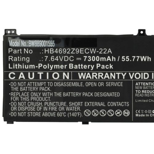 VHBW Notebook akkumulátor  Huawei HB4692Z9ECW-22A - 7300 mAh 7,64 V Li-polimer, fekete