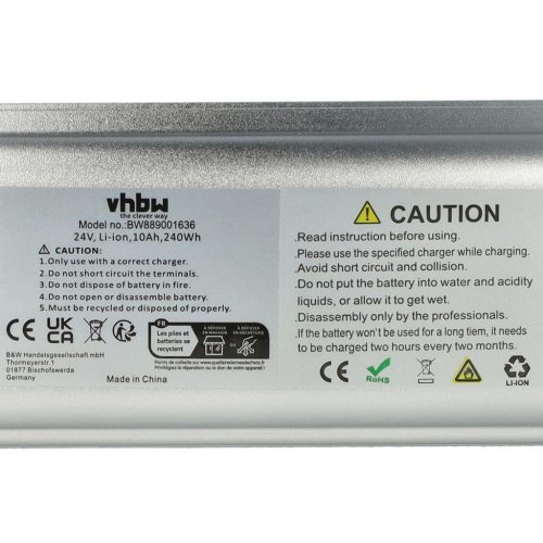 VHBW Battery for Ruhrwerk Pedelec and other models, silver, Li-Ion, 24V, 10Ah, with charger