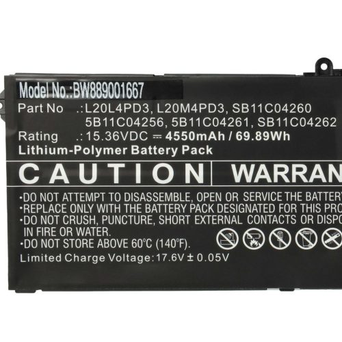 VHBW Notebook akkumulátor  Lenovo L20L4PD3, 5B11C04261, 5B11C04256 - 4550 mAh 15,36 V Li-polimer, fekete
