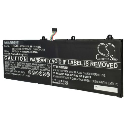 VHBW Notebook akkumulátor  Lenovo L20L4PD3, 5B11C04261, 5B11C04256 - 4550 mAh 15,36 V Li-polimer, fekete