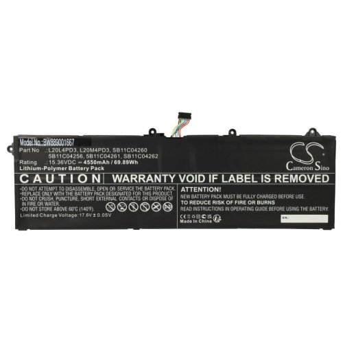 VHBW Notebook akkumulátor  Lenovo L20L4PD3, 5B11C04261, 5B11C04256 - 4550 mAh 15,36 V Li-polimer, fekete