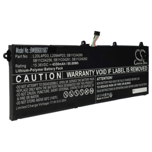 VHBW Notebook akkumulátor  Lenovo L20L4PD3, 5B11C04261, 5B11C04256 - 4550 mAh 15,36 V Li-polimer, fekete