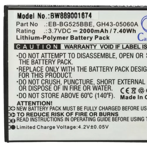 VHBW Mobile Phone Battery Samsung GH43-05060A, EB-BG525BBE - 2000 mAh 3.7 V Li-Polymer