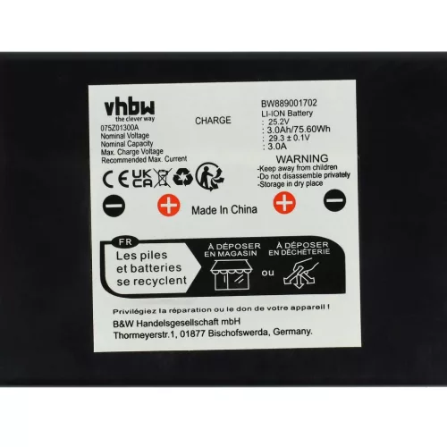 VHBW Ambrogio 6060BA0 Lawn Mower Battery - 3000 mAh 25.2 V Li-Ion, Black