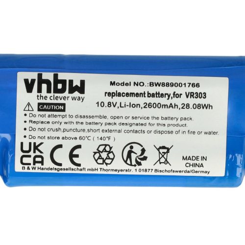 VHBW Akku für Vileda VR 201 PetPro, VR 303 - 2600 mAh, 10,8 V, Li-Ion