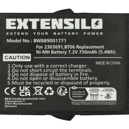 VHBW Industrial Remote Control Battery for Danfoss 2303691, BT06 - 750 mAh 7.2 V NiMH