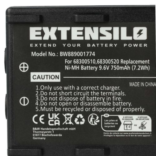 VHBW Industrial Remote Control Battery for Abitron 68300510, 68300520, 68300525 - 750 mAh 9.6 V NiMH