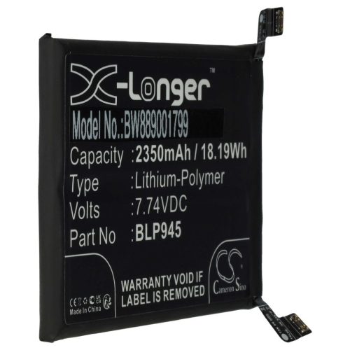 VHBW Mobile Phone Battery for OnePlus BLP945 - 2350 mAh 7.74 V Li-Polymer - Smartphone Battery