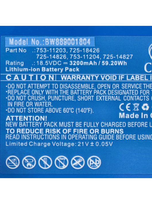 CubCadet Fűnyíró Akkumulátor 753-11203, 725-14826, 725-14827, 725-18426 - 3200 mAh 18,5 V Li-Ion