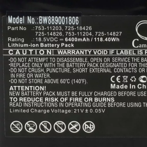 VHBW CubCadet Lawn Mower Battery 753-11203, 725-14826, 725-14827, 725-18426, 6400 mAh 18.5 V Li-Ion