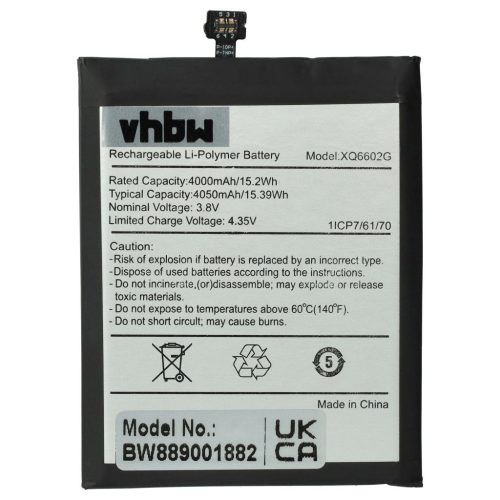 VHBW CAT XQ6602G mobile phone battery - 4000 mAh 3.8 V Li-polymer - Smartphone battery