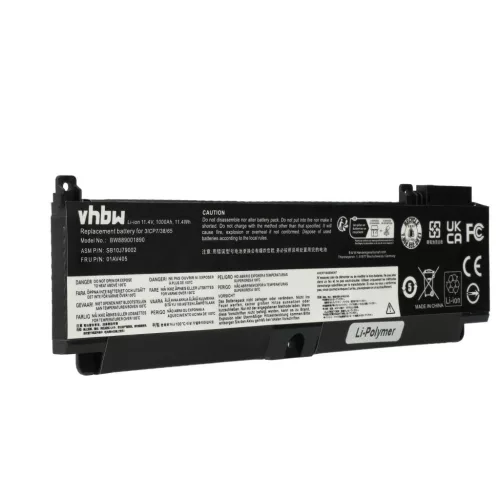 VHBW Notebook Battery for Lenovo 01AV406, 01AV405, 01AV407, 01AV462 - 1000 mAh 11.4 V Li-Polymer, Black