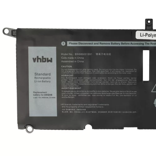 VHBW Notebook Battery for Dell H754V, DXGH8, 0V48RM, 0H754V, HK6N5, DGV24 - 4400 mAh 7.6 V Li-Polymer