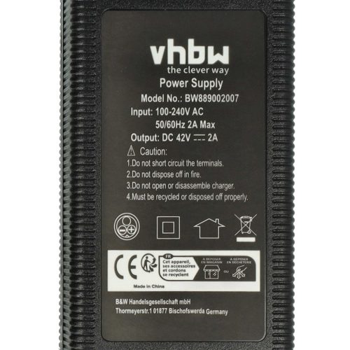 VHBW Charger for E-Bike 36V Batteries, such as HP1202L3, 3-Pin, 42V, 2A