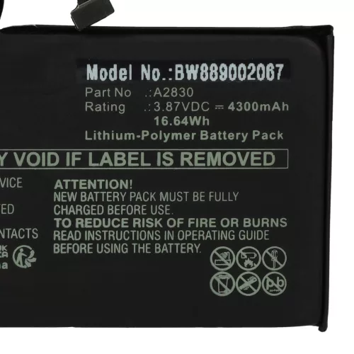 VHBW Mobile Phone Battery for Apple A2830 - 4300 mAh 3.87 V Li-polymer