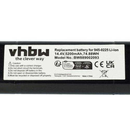 VHBW Battery for Neato 810841012076, 205-0011, 205-0013, 4INR19/65-2 - 5200 mAh, 14.4 V, Li-Ion