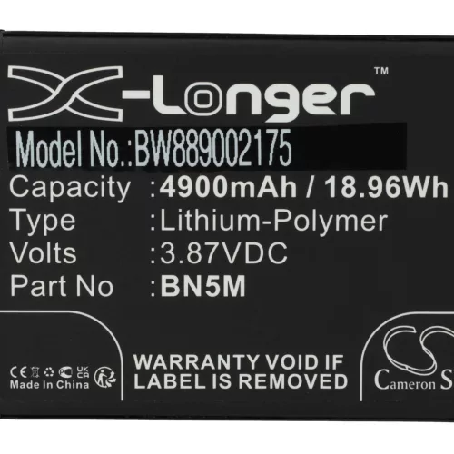 VHBW Mobile Phone Battery for BN5M - 4900 mAh 3.87 V Li-Polymer