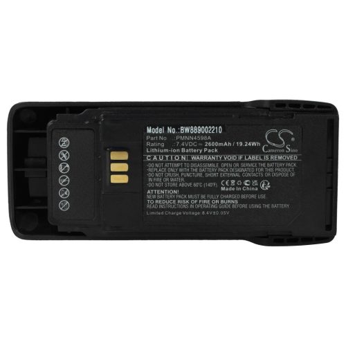 VHBW Radio Akku Motorola PMNN4600A, PMNN4598A - 2600 mAh 7,4 V Li-Ion + Gürtelclip
