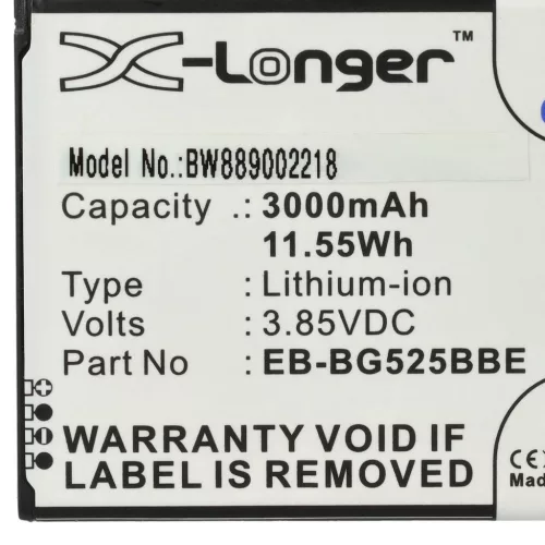 VHBW Mobile Phone Battery Samsung EB-BG525BBE, GH43-05060A - 3000 mAh 3.85 V Li-Ion