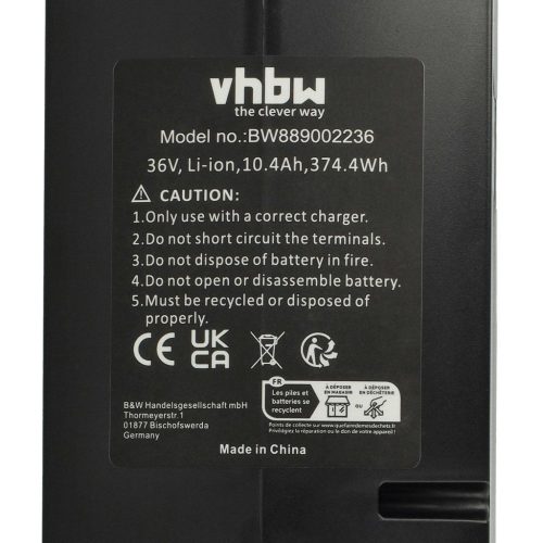 VHBW Akkumulátor, Bosch Powerpack Classic 300/400 Vázakkumulátor helyettesítésére, 36V, 10.4Ah