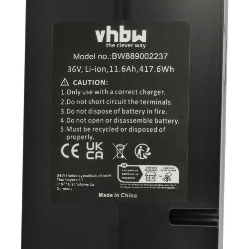 VHBW Battery, Replacement for Bosch Powerpack Classic 300/400 Frame Battery, 36V, 11.6Ah