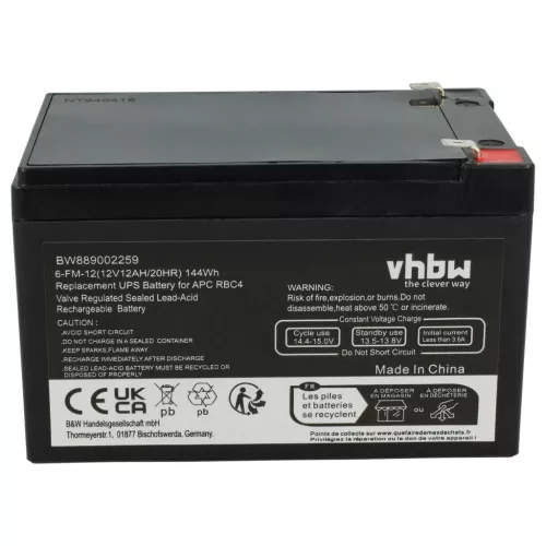 VHBW APC RBC4 UPS Battery - 12 Ah 12 V AGM, VISRBC4