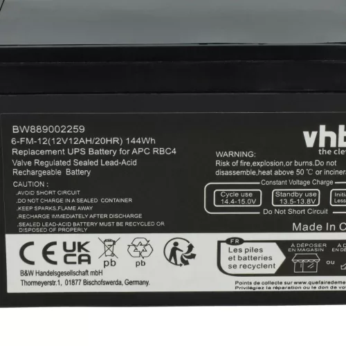 VHBW APC RBC4 UPS Battery - 12 Ah 12 V AGM, VISRBC4