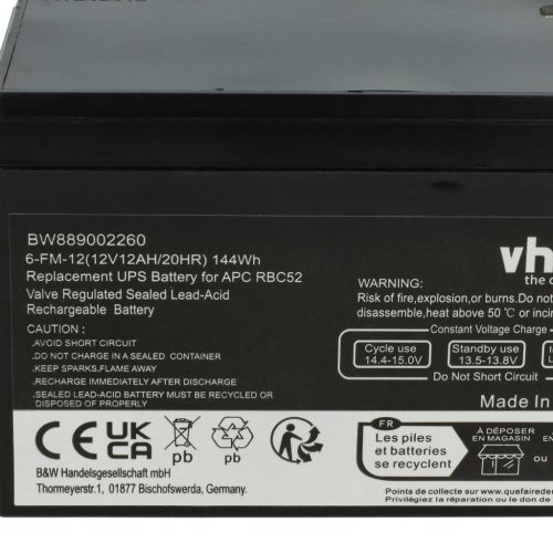 VHBW UPS Akku AGM07, RBC52 - 12000 mAh 12 V AGM