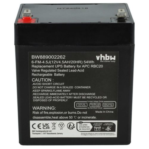 VHBW APC RBC20 UPS Akkumulátor - 2 Egység - 4500 mAh - 12 V - AGM