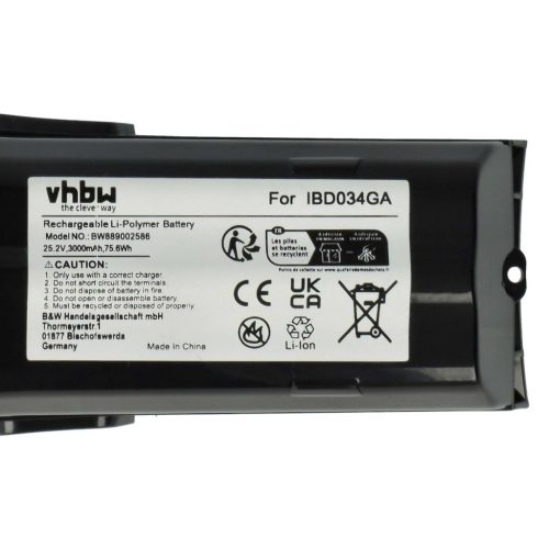 VHBW Battery for Philips 6.27.40.08-0, 300000517621, 300000517631 types - 3000 mAh, 25.2 V, Li-Ion