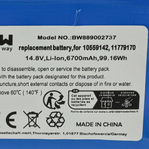 VHBW Battery for Miele 11779170, 10559142 - 6700 mAh, 14.8 V, Li-Ion