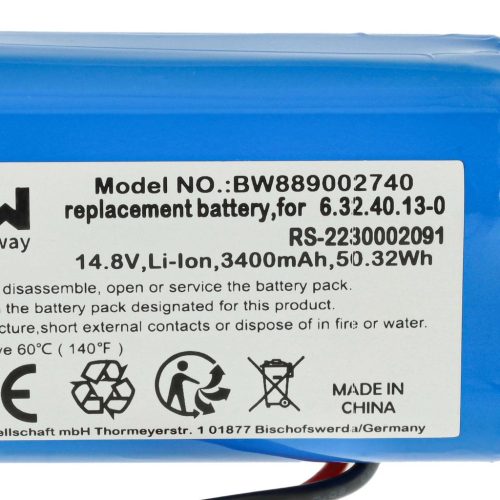 VHBW Battery for Rowenta RS-2230002091 - 3400 mAh, 14.8 V, Li-Ion