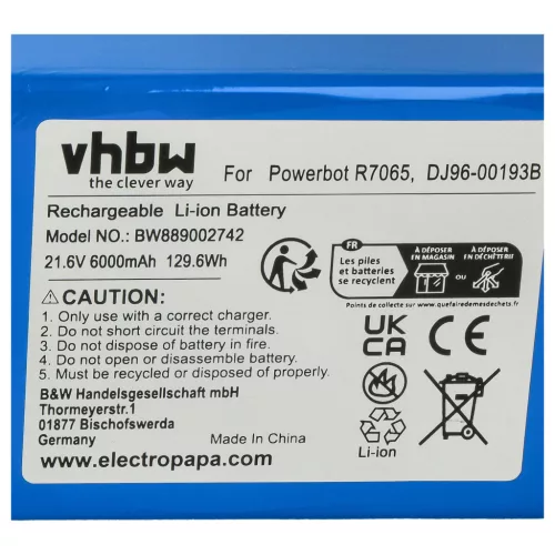 VHBW Akku Samsung DJ96-00193B - 6000 mAh 21,6 V Li-Ion