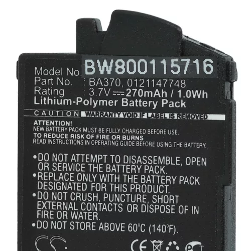 VHBW Kabelloser Kopfhörer Akku 0121147748, BA370, BA 370 PX - 270 mAh 3,7 V Li-Polymer