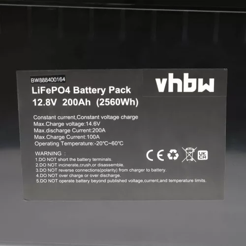 VHBW Onboard Battery for Caravans, Boats, Motorhomes, Solar Systems - 200 Ah 12.8 V LiFePO4