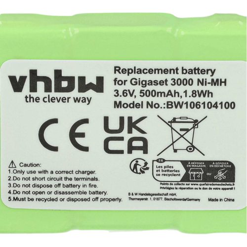 VHBW Battery Siemens T325, NS3109, GPF6M3BMX, 3QNF3550 - 500 mAh 3.6 V NiMH