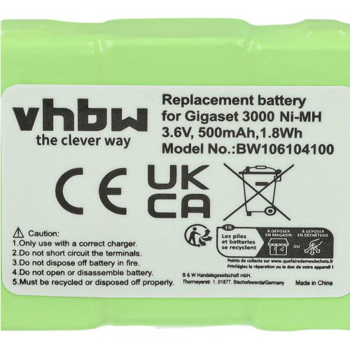 VHBW Battery Siemens T325, NS3109, GPF6M3BMX, 3QNF3550 - 500 mAh 3.6 V NiMH