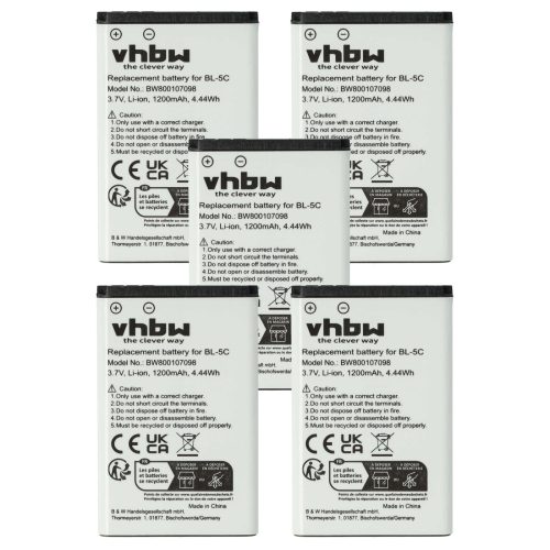 Mobile Phone 5x Battery replaces Alcatel 3BN67332AA, 10000058, RTR001F01 - 1200 mAh 3.7 V Li-Ion