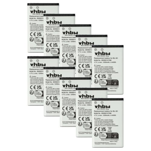 Mobile Phone 10x Battery replaces Alcatel 3BN67332AA, 10000058, RTR001F01 - 1200 mAh 3.7 V Li-Ion