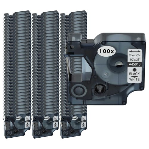 VHBW Label Tape Dymo S0720530, 45013, D1 - 12 mm Black-White