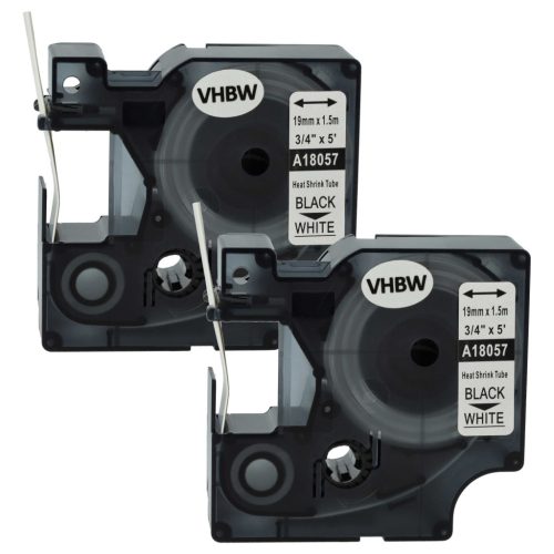 VHBW Label Tape Dymo 18057 Replacement - Black-White, Heat Shrink Tape, 19 mm