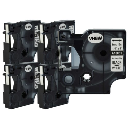 VHBW Label Tape Dymo 18051 replacement - Black-white, Heat-shrinkable tape, 6 mm