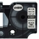 VHBW Label Tape Dymo 18051 replacement - Black-white, Heat-shrinkable tape, 6 mm