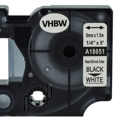 VHBW Label Tape Dymo 18051 replacement - Black-white, Heat-shrinkable tape, 6 mm