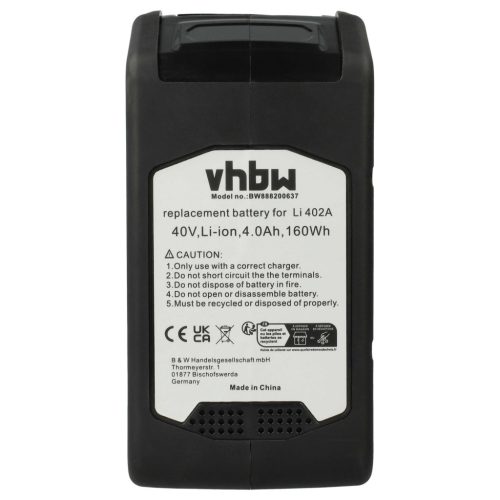 VHBW Battery McCulloch 582611701, LI-402A, 00058-26.117.01 - 4000 mAh 40 V Li-Ion