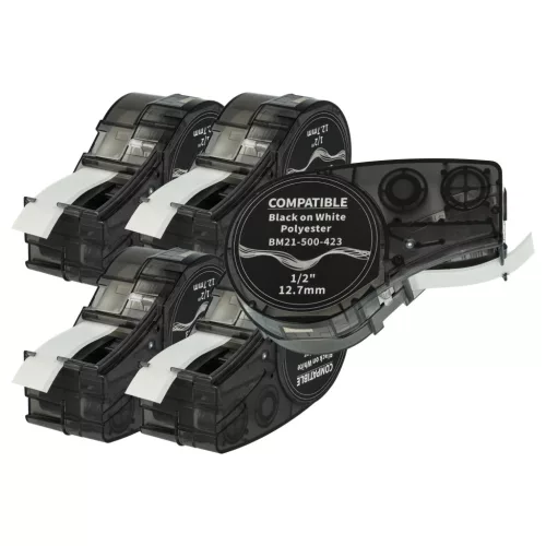 VHBW Label Tape Replacement for Brady M21-500-423 - 12.7 mm Black/White Polyester