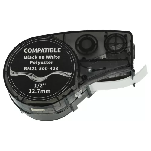 VHBW Label Tape Replacement for Brady M21-500-423 - 12.7 mm Black/White Polyester