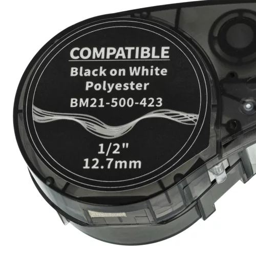 VHBW Label Tape Replacement for Brady M21-500-423 - 12.7 mm Black/White Polyester