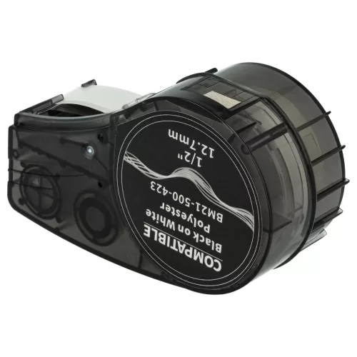 VHBW Label Tape Replacement for Brady M21-500-423 - 12.7 mm Black/White Polyester